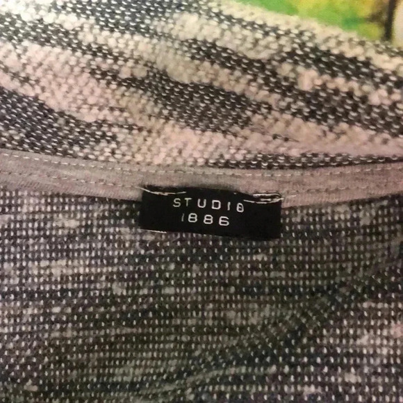 Studio 1886 sweater cardigan open front plus size 2X gray and white - Picture 3 of 12